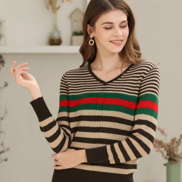 Women's Striped V-Neck Top